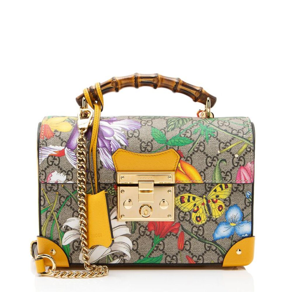 Gucci GG Supreme Flora Bamboo Padlock Top Handle